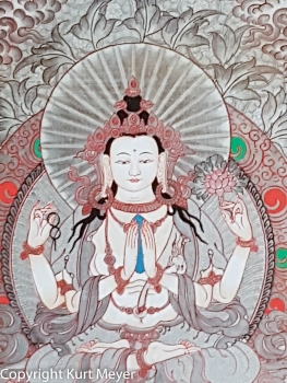 Buddha-Thangka, Buddha-Bild handgemalt Silberfarben klein
