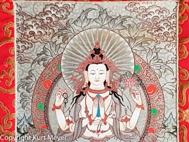 Buddha-Thangka, Buddha-Bild handgemalt Silberfarben klein