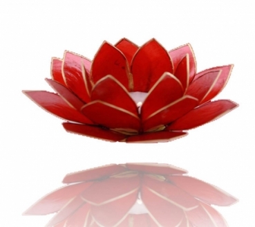 Teelichthalter lotusblume 1e chakra rubinrot mit Goldrand