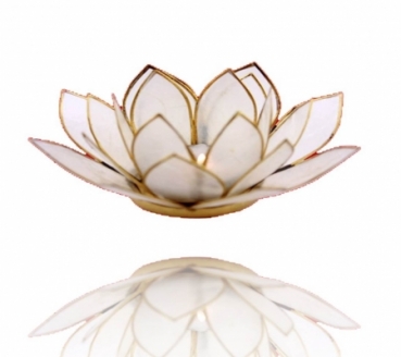 Lotus Kerzenhalter Capiz - mit Goldrand - naturfarbig