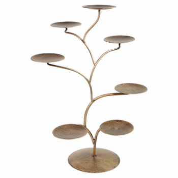 Chakra Lotus-Teelichthalter-Baum / Display für 7 Lotus-Kerzenhaltern gold farben lackiert