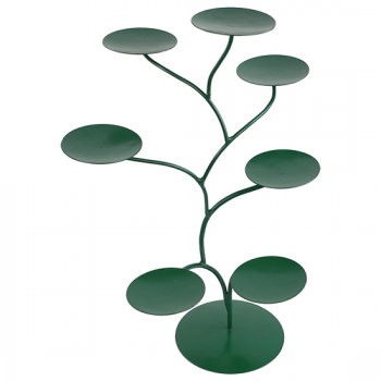 Chakra Lotus-Teelichthalter-Baum / Display für 7 Lotus-Kerzenhaltern grün lackiert