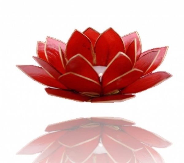 Teelichthalter lotusblume 1. Chakra rubinrot mit Goldrand