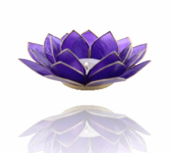 Chakra Lotus-Teelichthalter Indigo 6. Chakra mit Goldrand