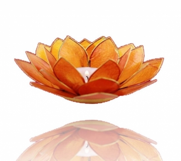 Teelichthalter Chakra Lotus Licht Capiz - orange (2e Chakra) - mit Goldfarbige Rand