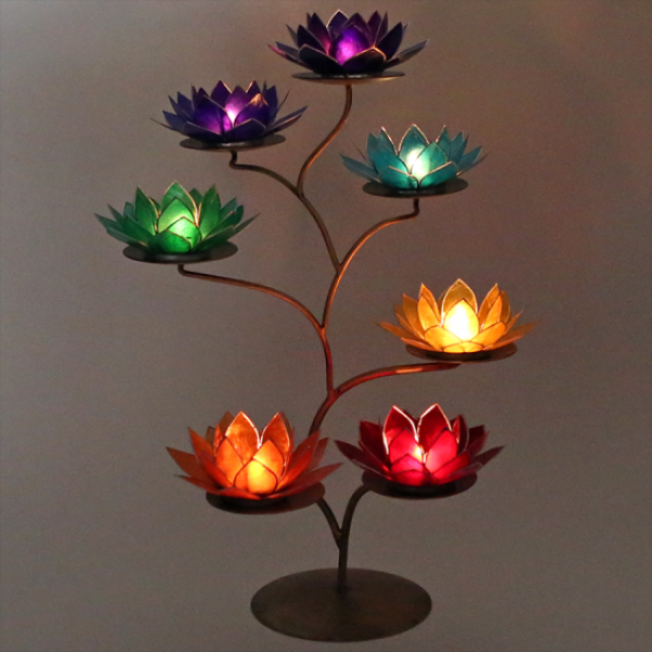 Chakra Lotus-Teelichthalter-Baum / Display für 7 Lotus-Kerzenhaltern