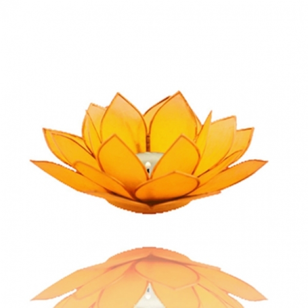 Teelichthalter Chakra Lotus Licht Capiz - gelb (Chakra 3) mit Rand - goldfarbig